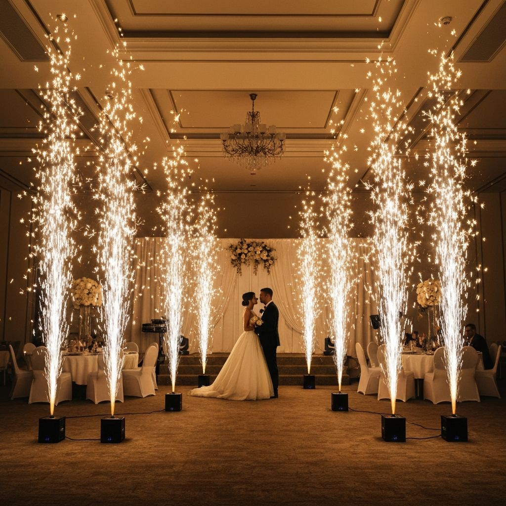 Cold spark fountains at wedding